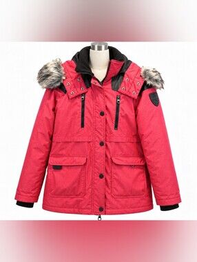 Mountain Ridge Thermal Gear Red Winter Parka Size L Faux Fur Hood